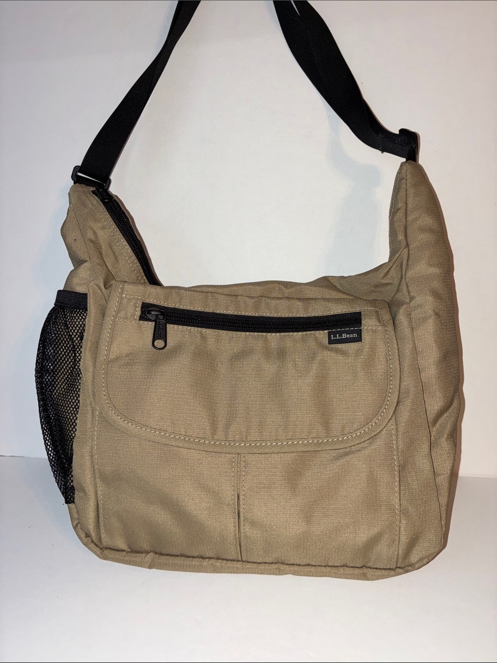 L.L. Bean Tan Nylon Crossbody Messenger Bag with Black Strap